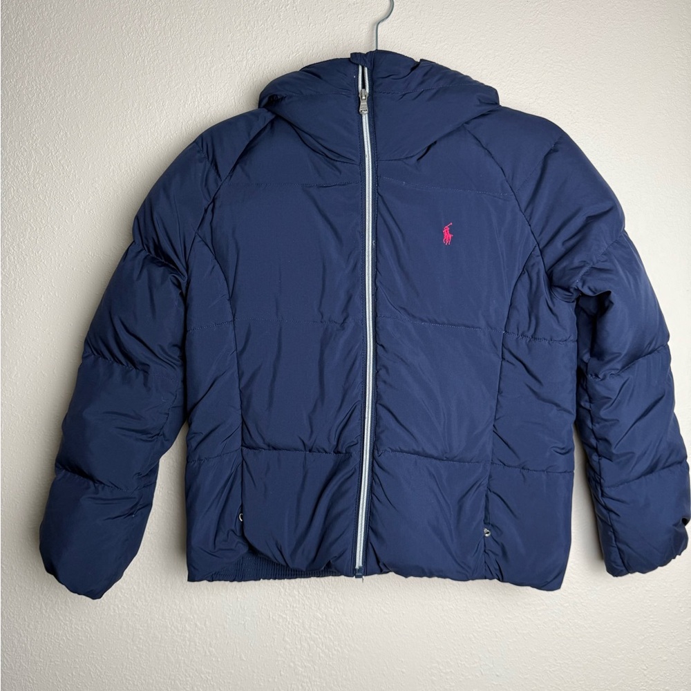 Polo Ralph Lauren Girl Size‎ Large 12/14 Down Insulated Blue Logo Puffer Jacket